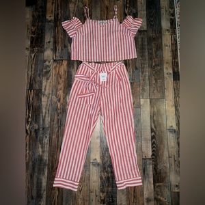 Boutique Red striped pant and crop top set. Size: Large NTW
